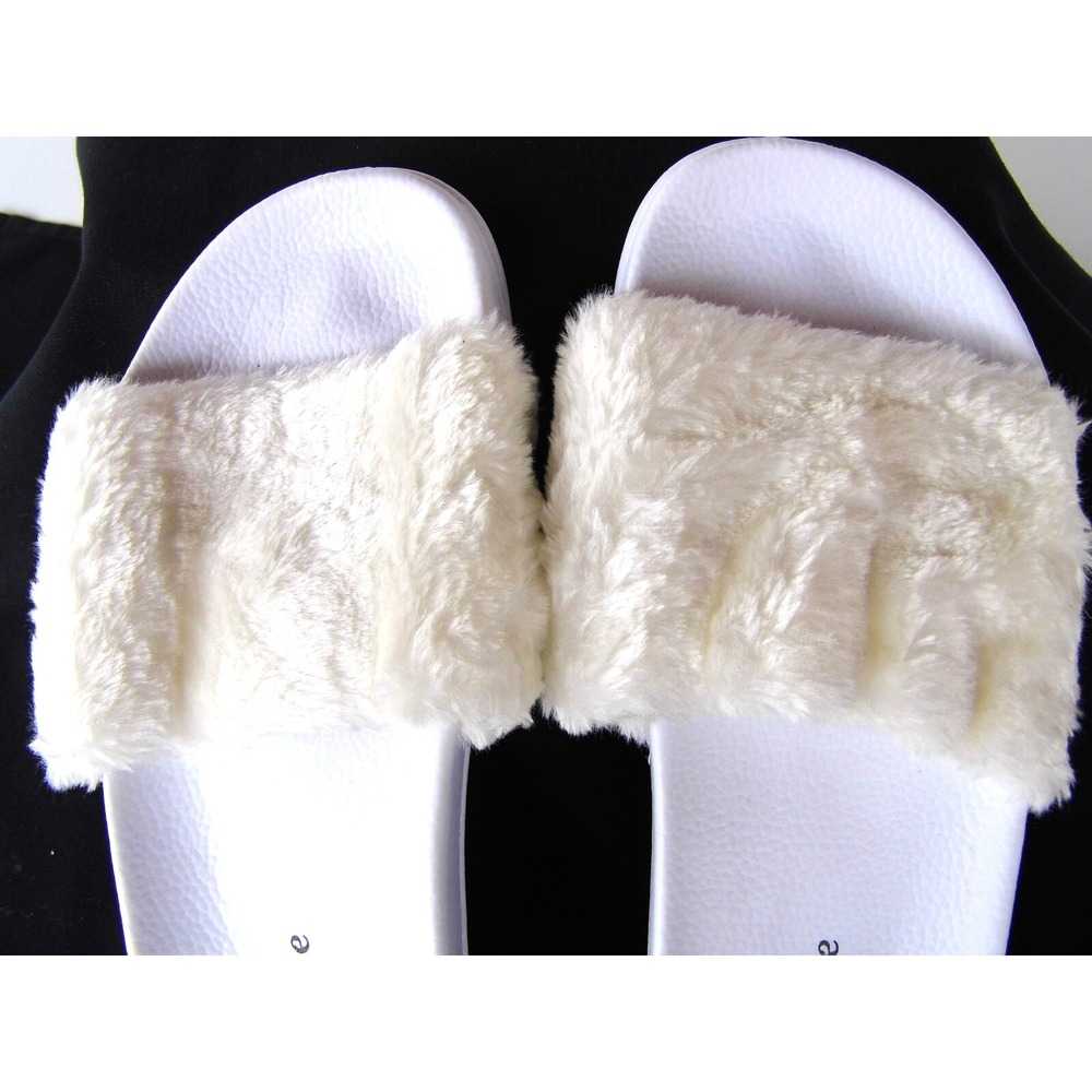 Islike Womens Slide Sandals Rubber Slip On  Faux Fur White Sz 9 Casual